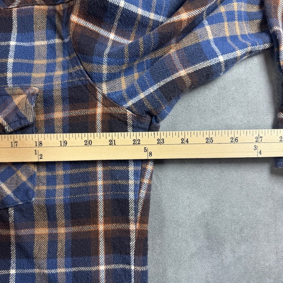 Wrangler Mens Blue Brown Plaid Western Pearl Snap Flannel Shirt Large Long Slv - Picture 6 of 9